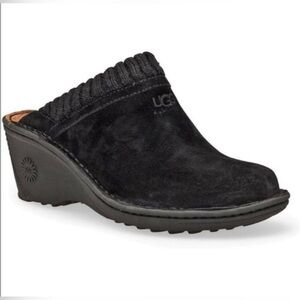 UGG Black Suede Gael Wedge Mules